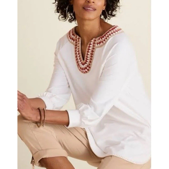 SOFT SURROUNDINGS | Sz S Cream Crochet Trim Tunic Blouse Top Boho Cottagecore - Picture 1 of 11